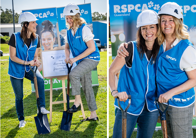 Kylie Sprott, RSPCA Queensland interim CEO, and Clare May, owner of Clare May Real Estate, at the Turning of he Sod event. 